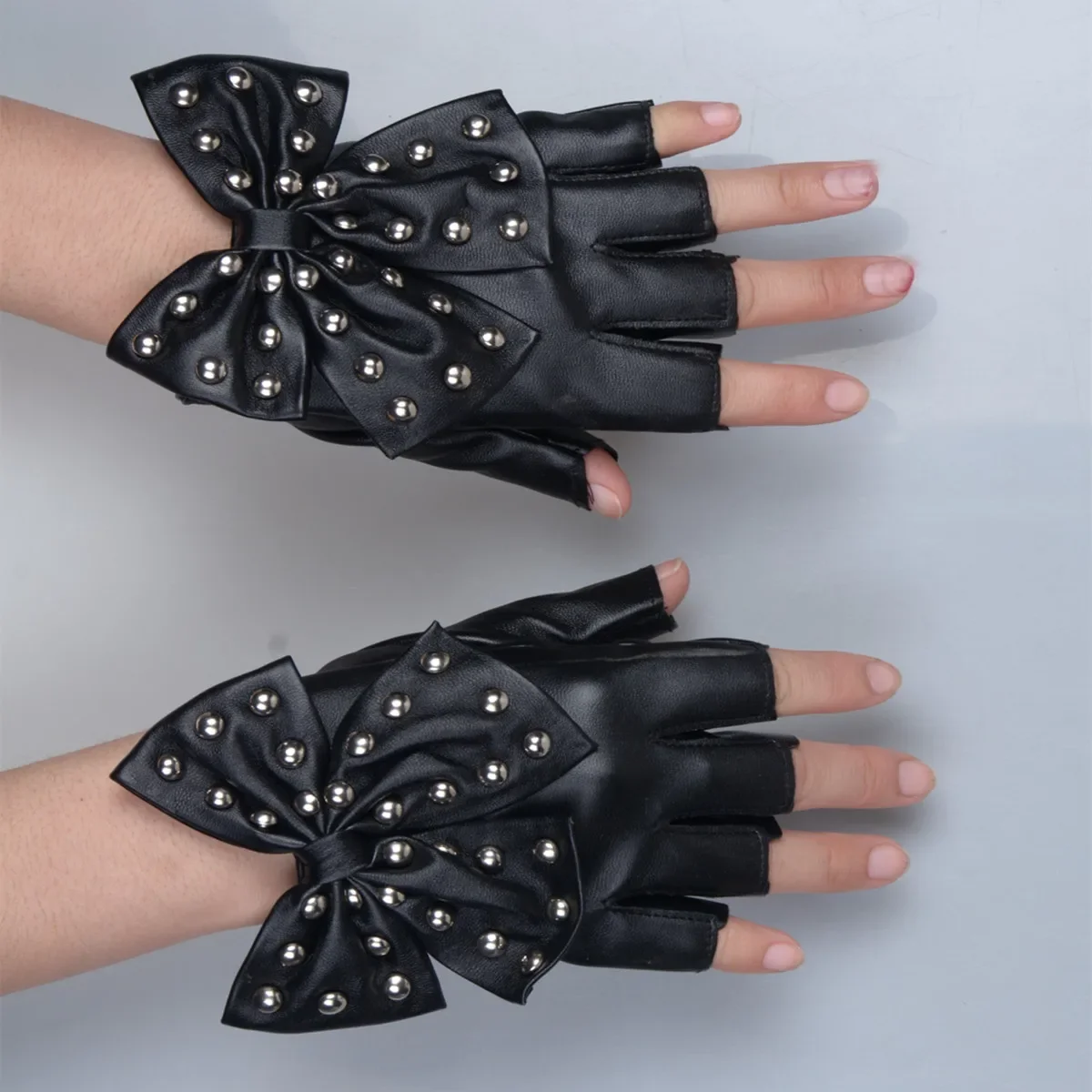 

Women Bow Rivet Gloves Performance Performance Half Finger Gloves Nightclub Dance Stage Dancing Gloves