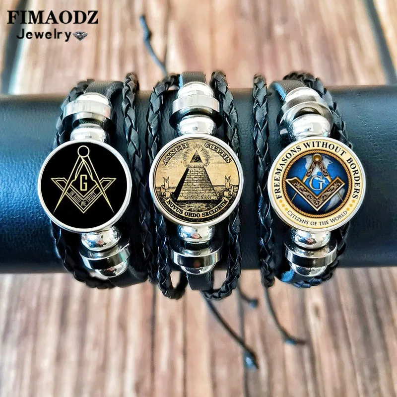 Vintage Free Mason Bracelet Masonic Illuminati Pyramid Eye Freemason Gift Glass Button Charm Bracelets Bangles Jewelry