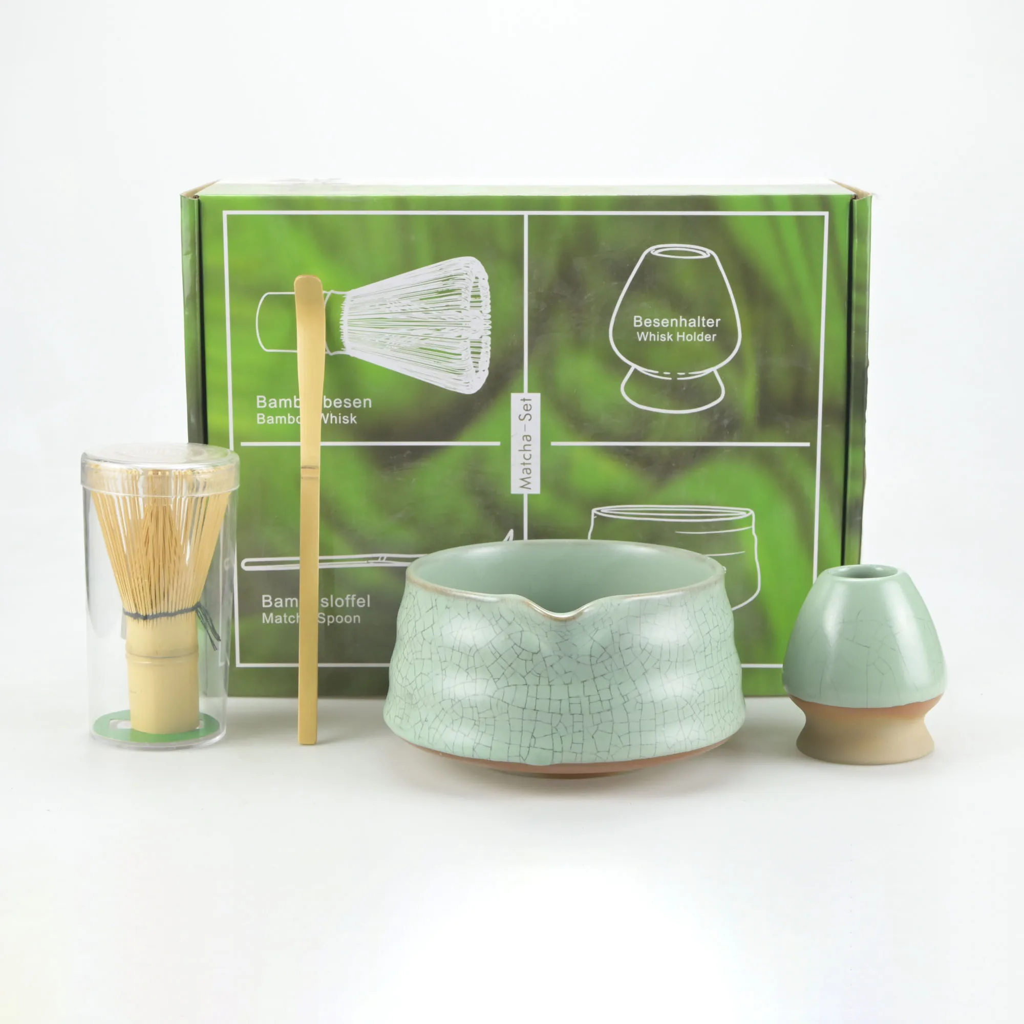 2-teiliges/4-teiliges/5-teiliges Premium-Matcha-Tee-Set mit Bambusbesen, Schale, Löffel und Halter – Komplettes Matcha-Zubereitungsset für traditionellen Tee