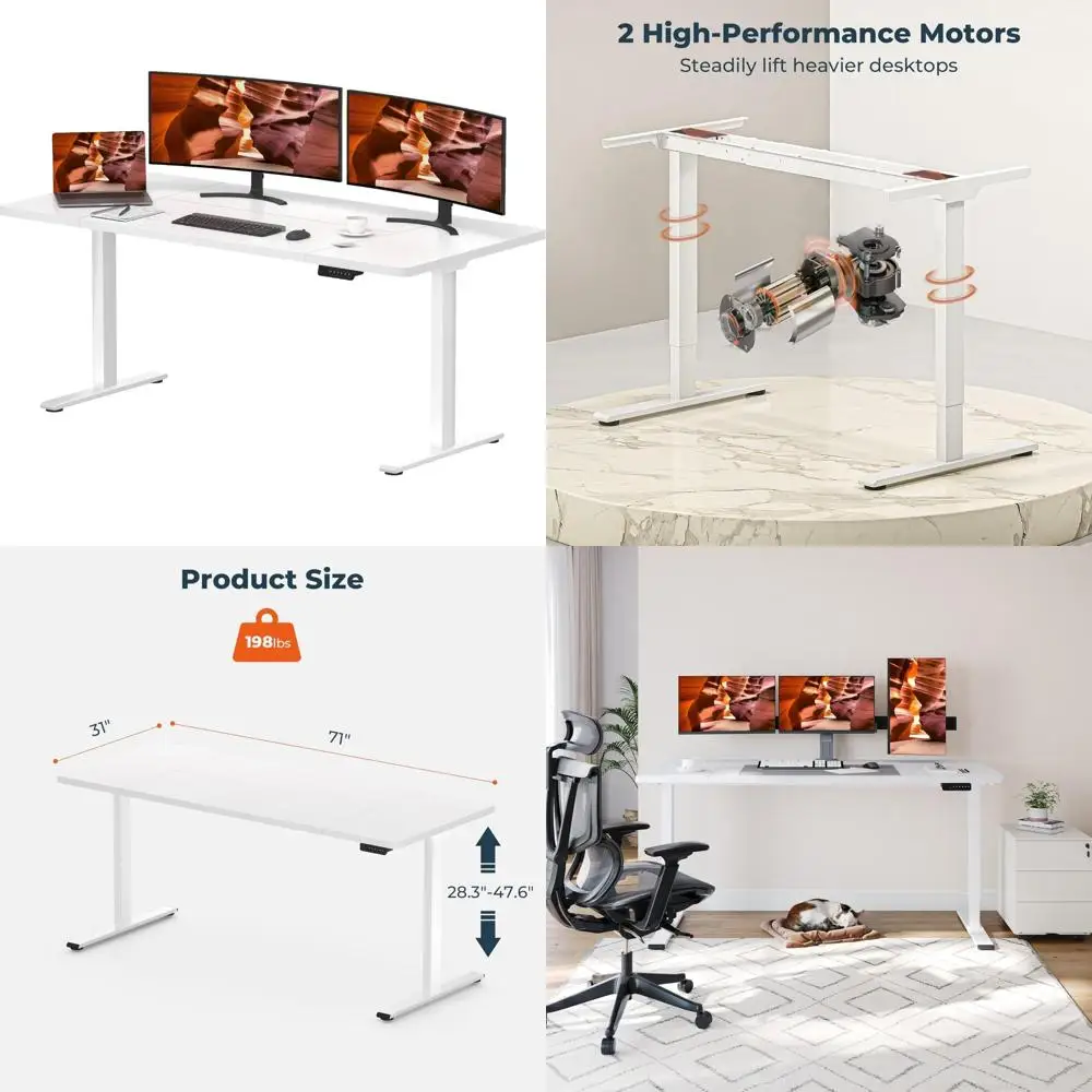 مكتب كهربائي كبير بمحرك مزدوج، 71 × 31 بوصة، ارتفاع قابل للتعديل مع 4 إعدادات للذاكرة #1