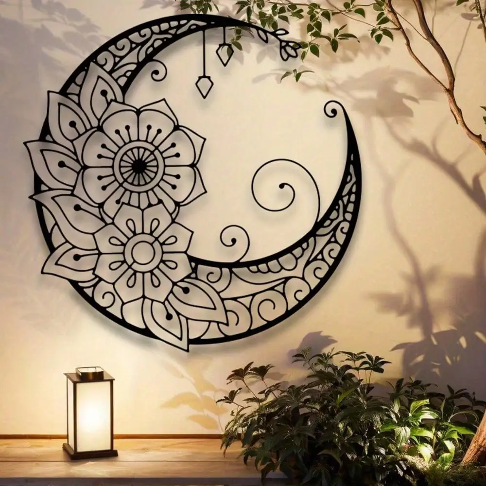 CIFbuy Metal Wall Art Mandala Lotus Sculpture Rotating Hook Bohemian Home Decor For Living Room Bedroom Indoor Outdoor