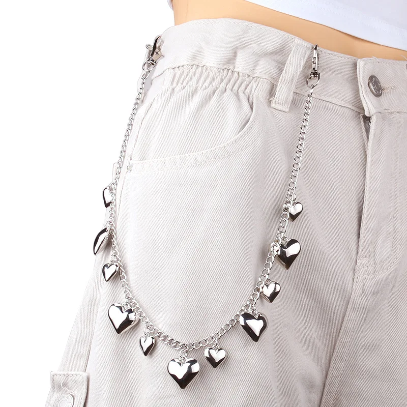 single layer heart-shaped Lock Pants Chain Silver Metal Waist Chain Gothic Punk Skirt Chain Harajuku Street Ornament Accessory