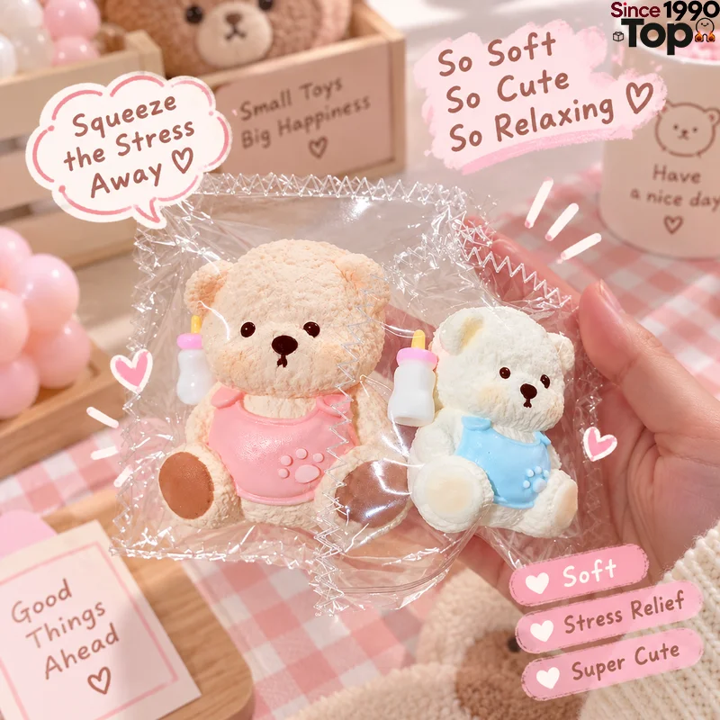 Handmade Cartoon Bear Silicone Squishy Slow Rebound Stress Relief Toy Food Grade Squeeze Fidget Decompression Toy Keychain