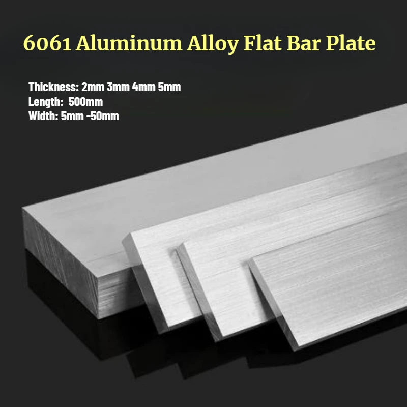 1/2/5pcs Thickness 2/3/4/5mm Width 5mm~50mm 6061 Aluminium Flat Bar Plate Sheets Block CNC Metal Length 500mm