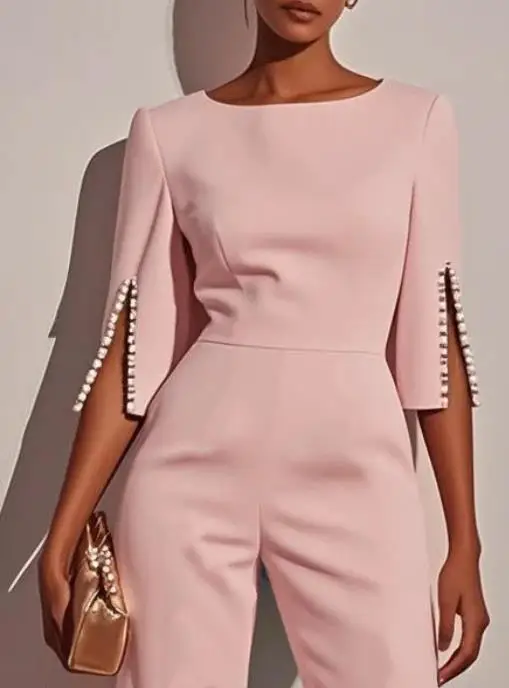 2025 Hot Spring and Summer Solid Color Nail Bead Decoration Slim Fit Jumpsuit Women's Clothing