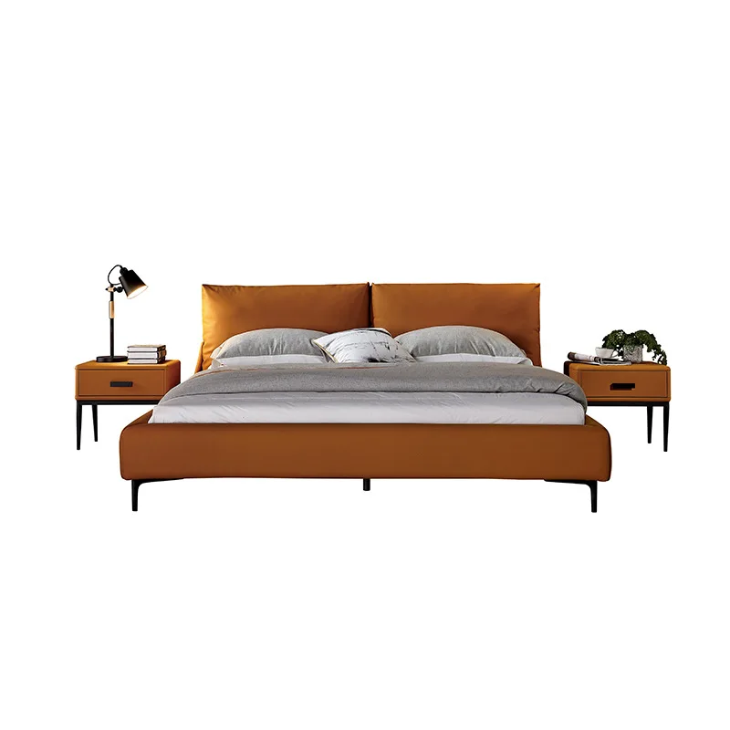 

Italian minimalist first layer cowhide bed down filled double bed tall 1.8 meters 1.5 meters