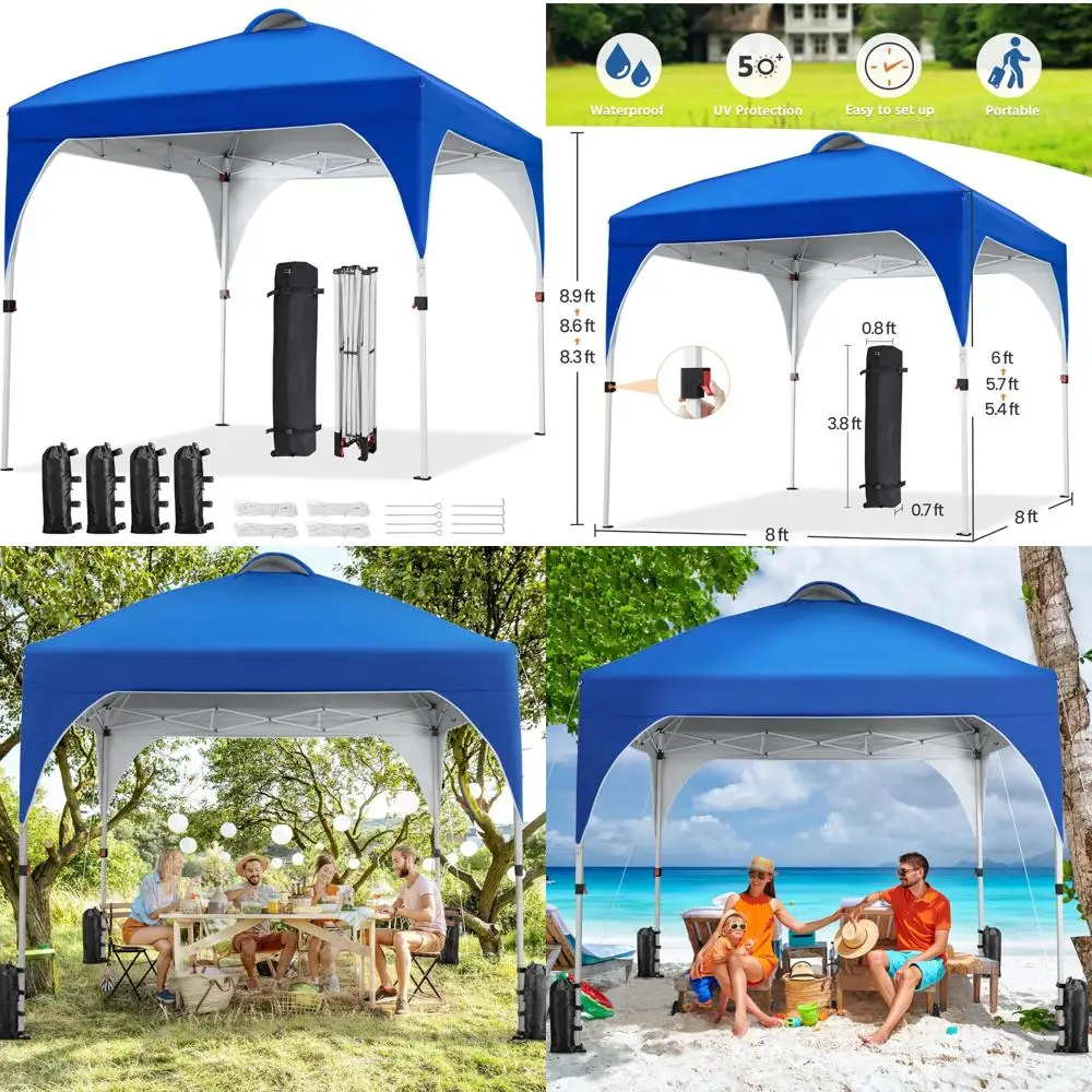 

Палатка с мгновенным навесом 8x8 с вентиляцией, простая установка, сумка на колесиках, 4 мешками с песком, 8 кольев для наружного укрытия от солнца