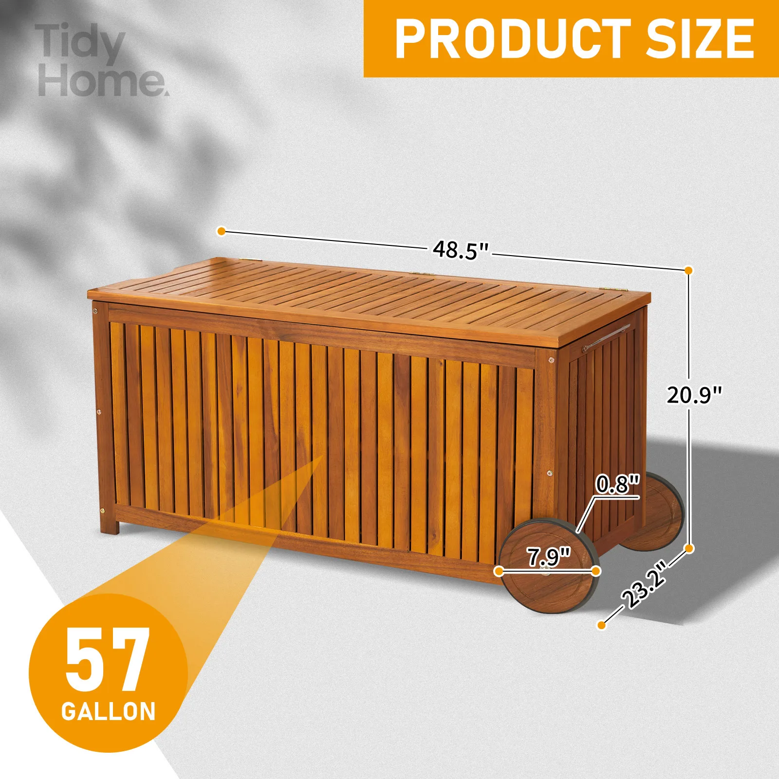 57 Gallon Outdoor Wood Storage Container Mutifunctional Garden Storage Bench Pool Deck Box, Natural Wood Color storage shed