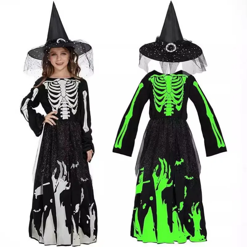 

Halloween Girl's Nightlight Death Skull Skeleton Costume for Girls Halloween Party Cosplay Outfit