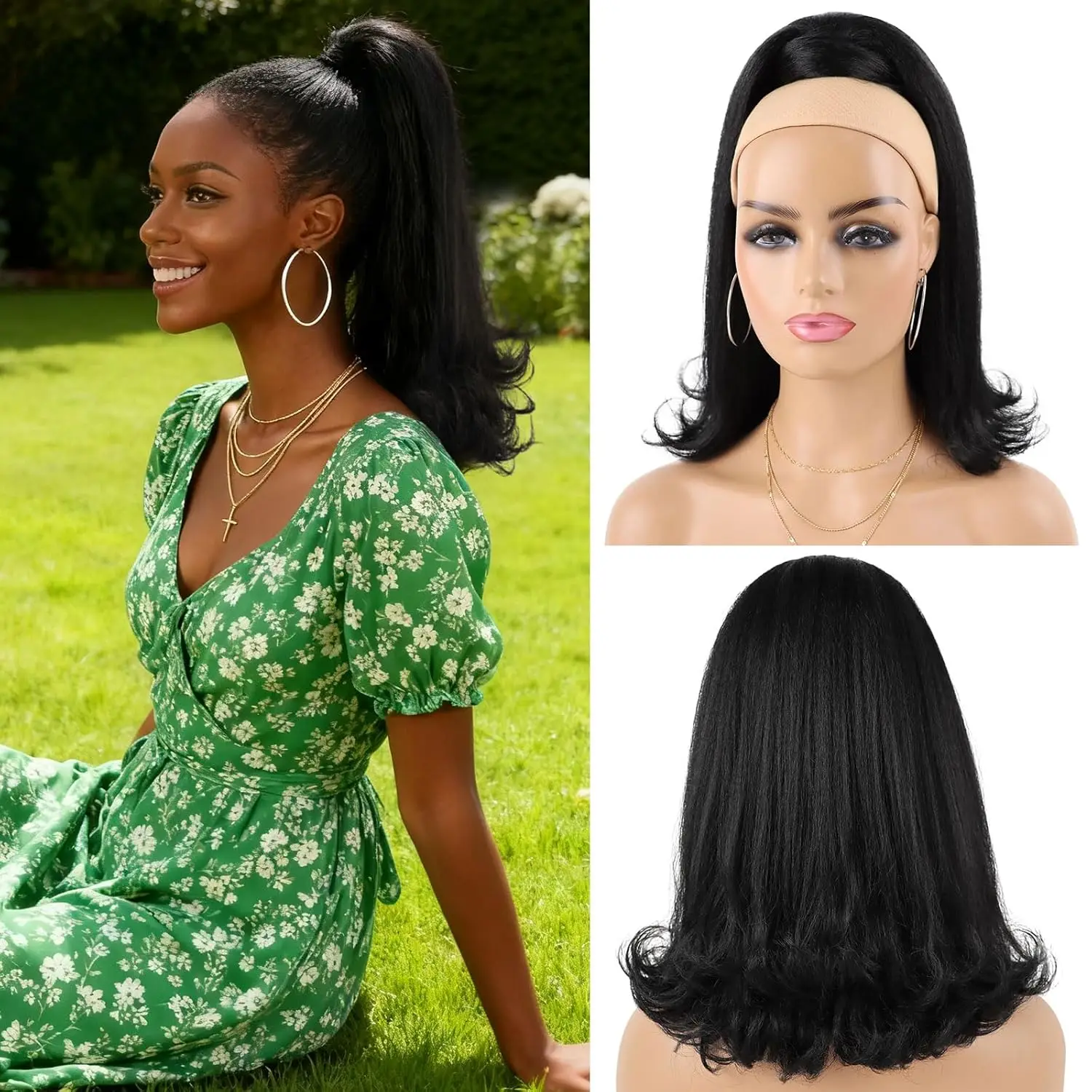 

Synthetic Yaki Ponytail for Black Women 14 inch kinky Straight Drawstring Ponytail Eztension Flick Pony Tail Hairpiece Daily