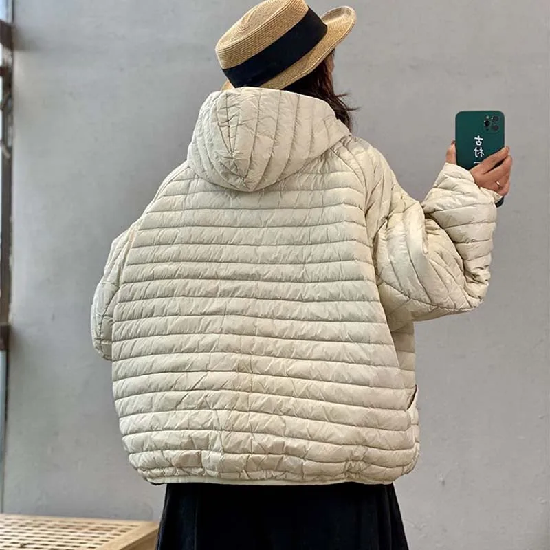 2026 Women 90% White Duck Down Jacket Casual Loose Over Size Autumn Winter Light Outwear with Hood Top Quality Coat