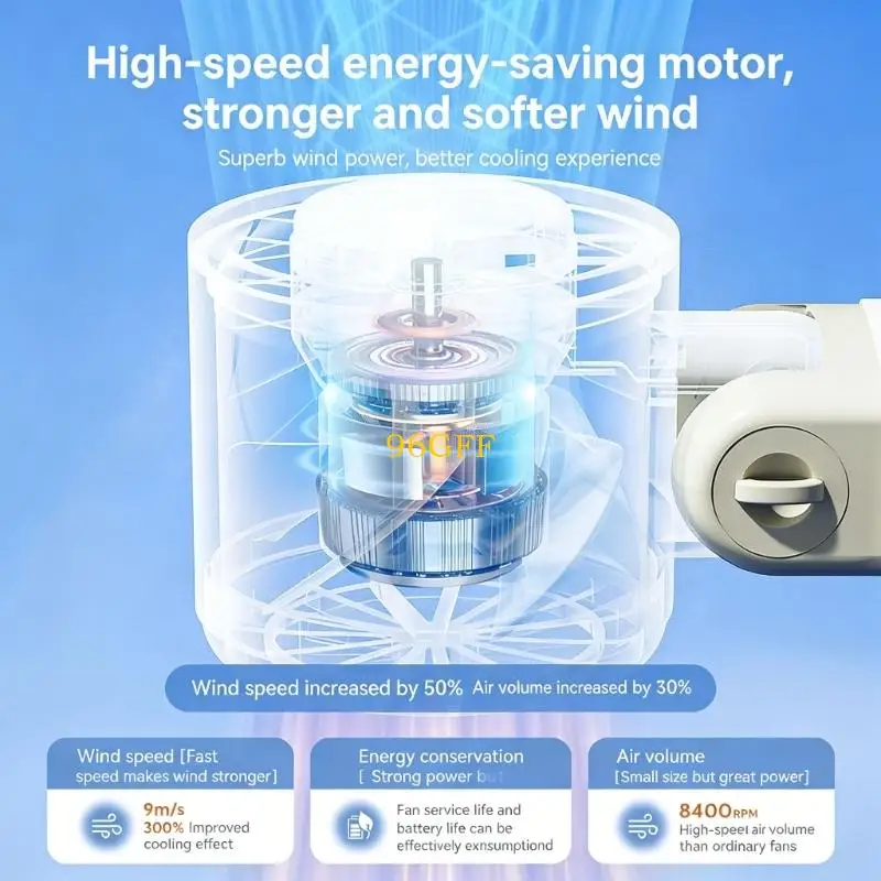 

96GF USB Rechargeable Portable Fan Quiet Handheld Foldable Fan 100 Speed Setting Cooling Fan for Travel Office Home Birthday