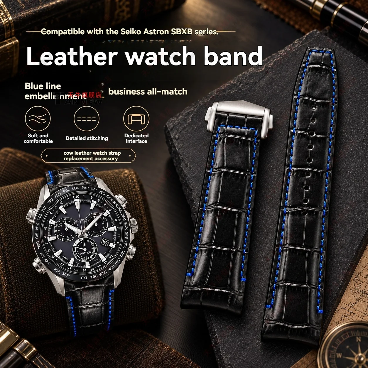 Premium 22mm Genuine Leather Strap for Seiko Astron SSE SBXB Series Soft Cowhide Folding Clasp Replacement Watch Band