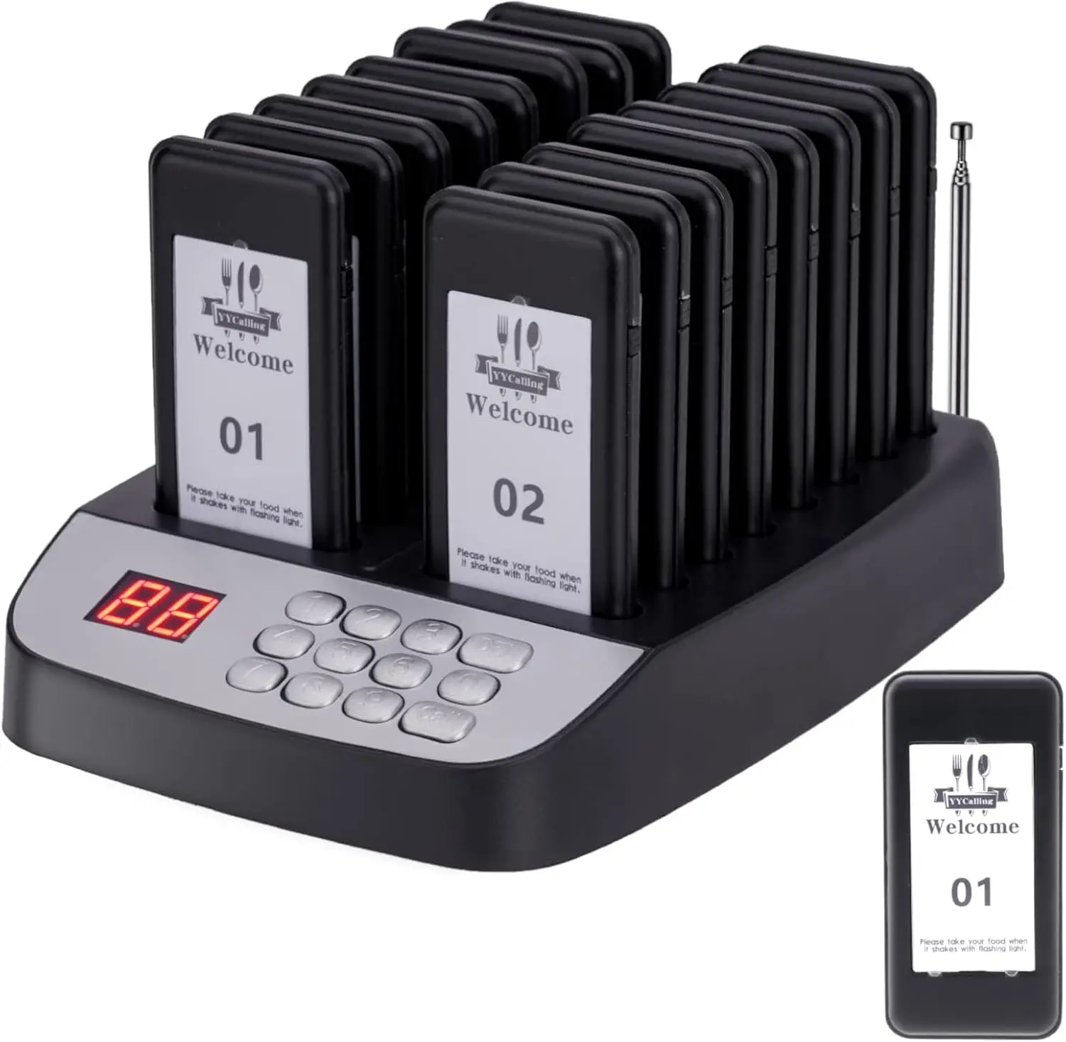 

16 PCS Restaurant Pager System with 98 Channels, Vibration & Flash Alerts for Dining Service