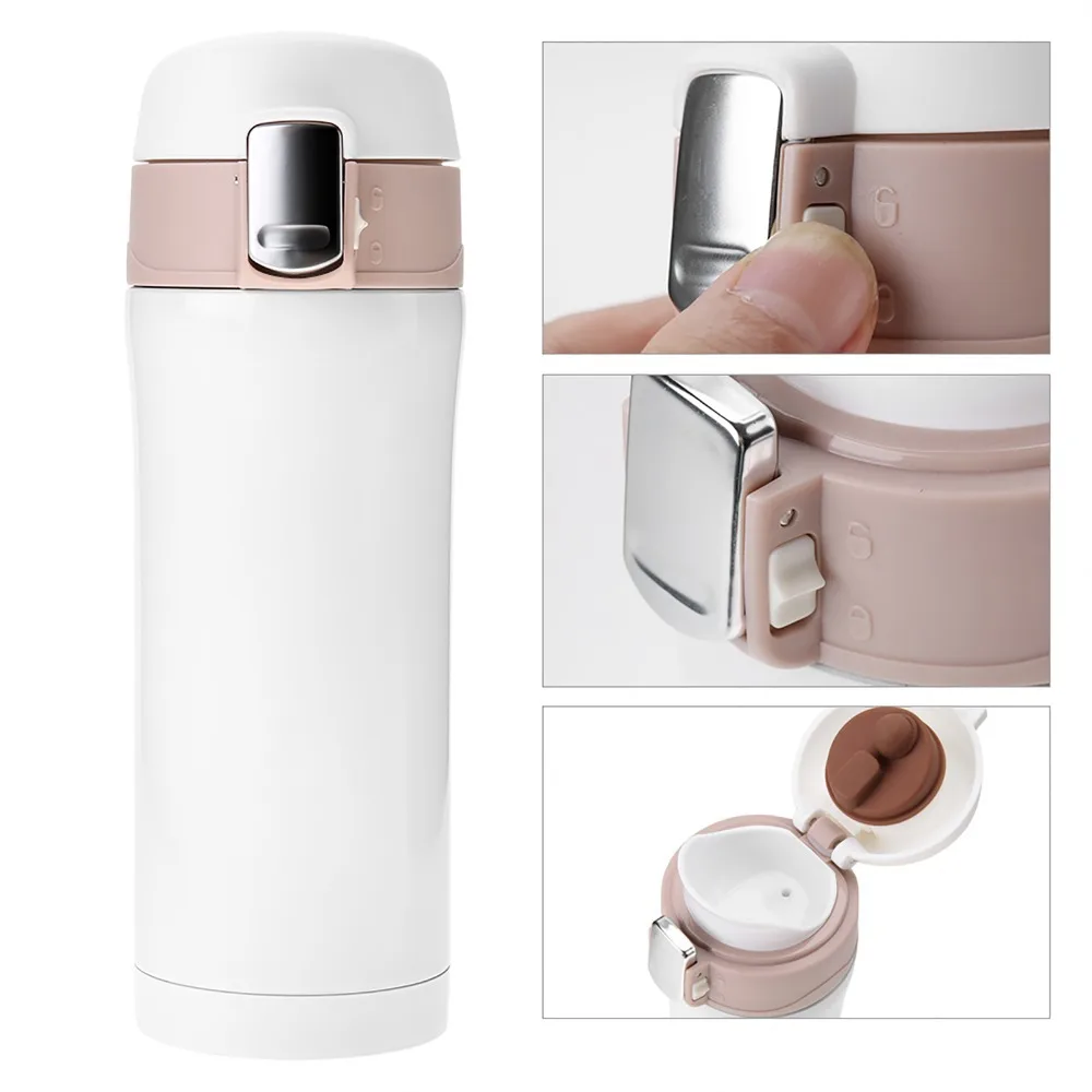 Heat Retain Rustless Bounce Lid Tumbler Leakproof Lock One Click Open Travel Mug Vacuum Inner 350Ml Insulated Cup Commute Travel
