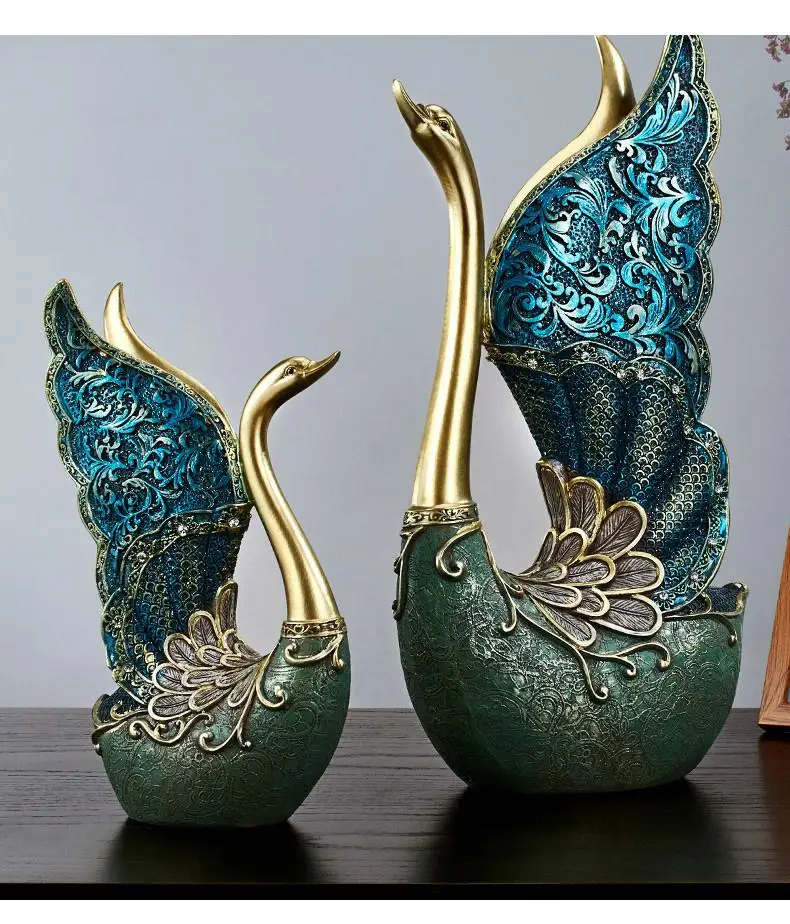 European Style Hand Painted A Pair Swan Resin Crafts Housewarming Wedding Gifts Room Layout Animal Sculpture Home Decorations