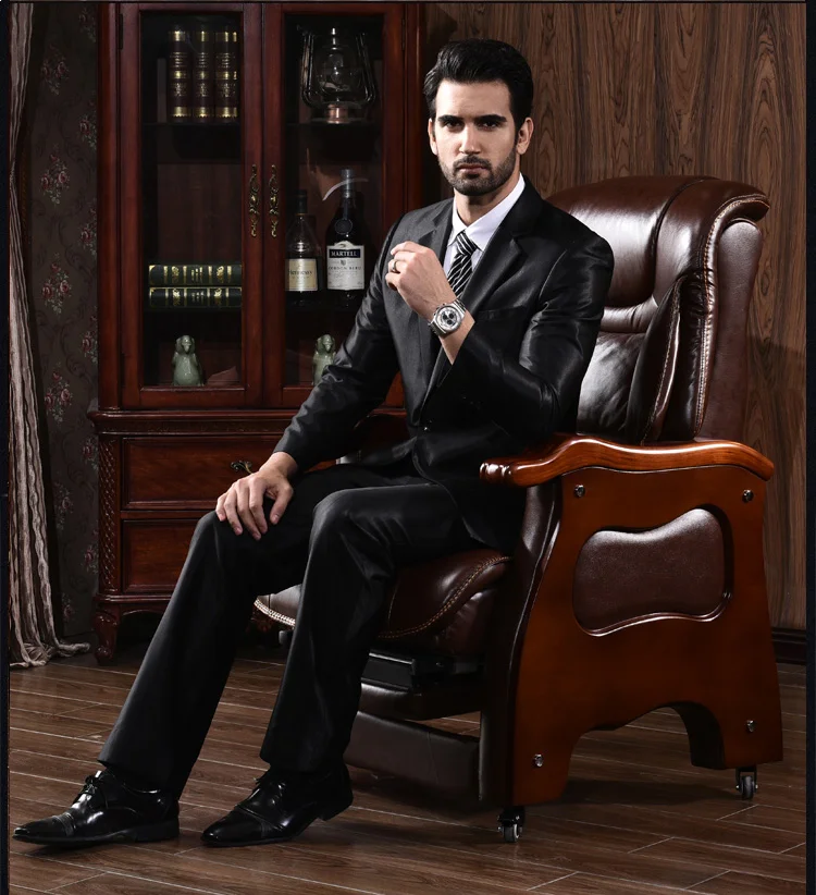 Luxury craftsmanship solid wood armrests leather boss chair reclining with foot pads for office and home use