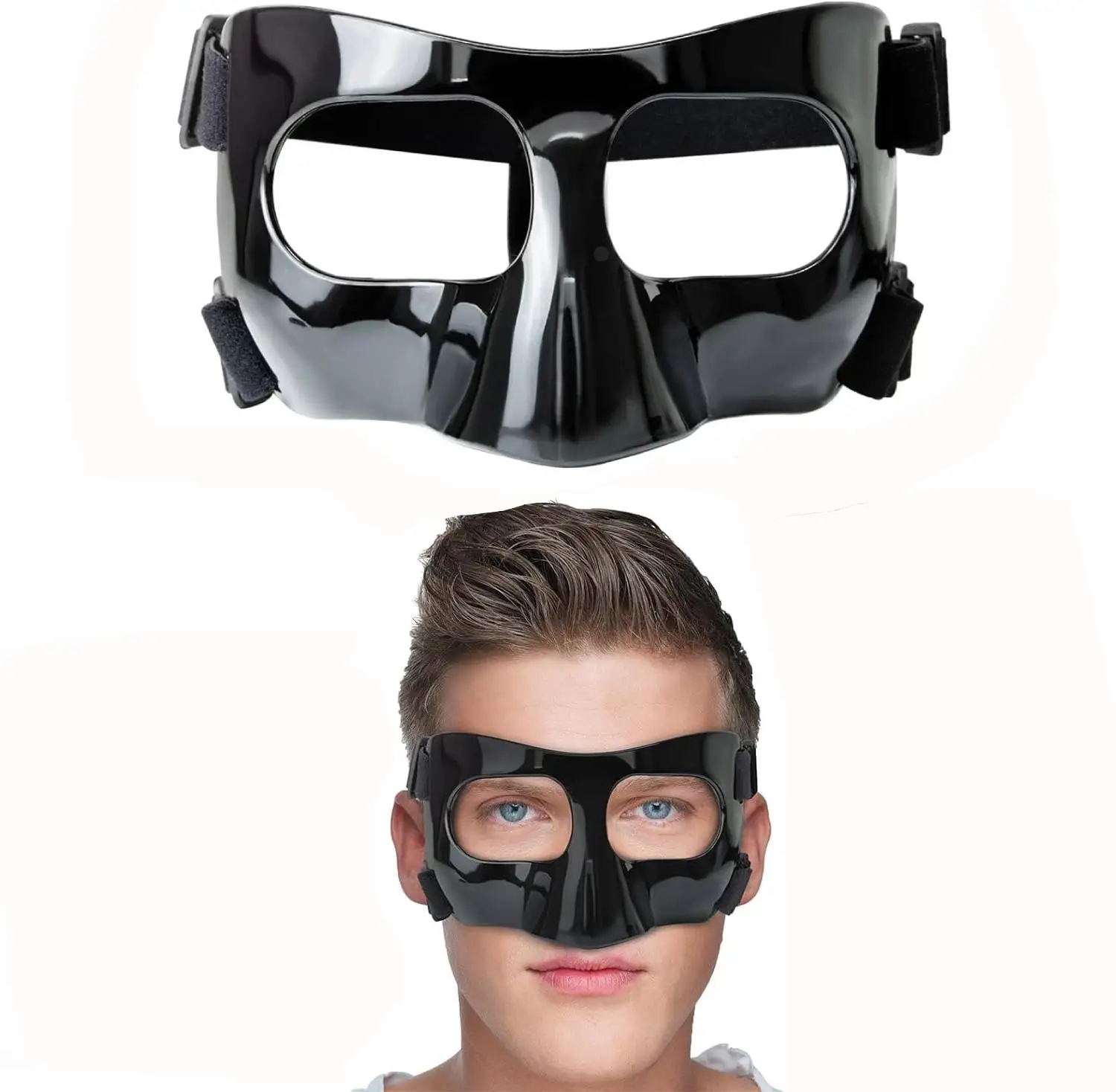 Basketball Mask Face protection  Adjustable Basketball Nose Guard for Man Woman Boxing Softball Workout Black Clear Sticker