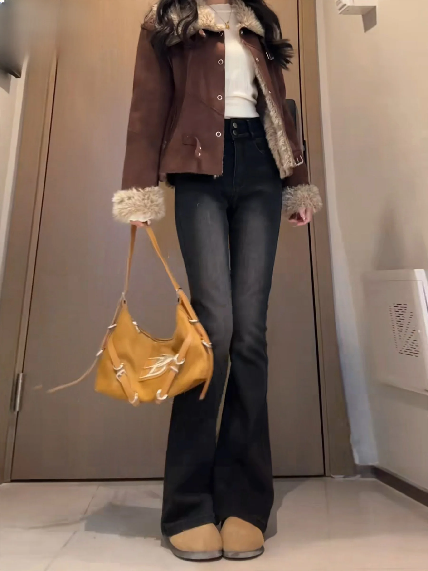 

Джинсы-клеш с высокой талией для женщин, свободного кроя, утягивающие, серые, черные, летние, повседневные, с высокой эластичностью, длиной в пол