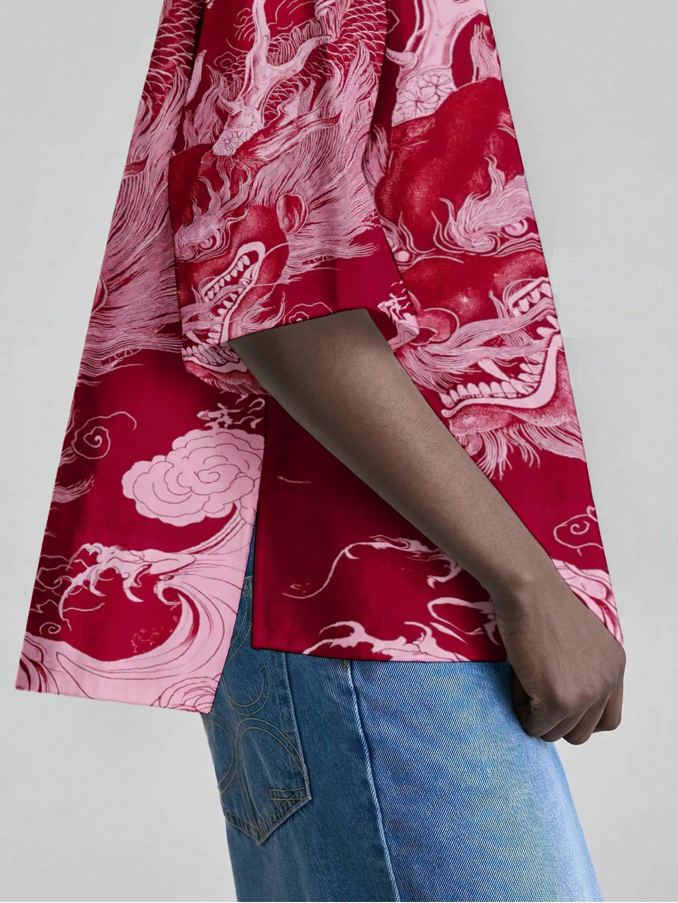 Men Chinese Style Frog Button Stand Collar Shirt, Loose Short Sleeve Animal Print Casual Blouse For Summer