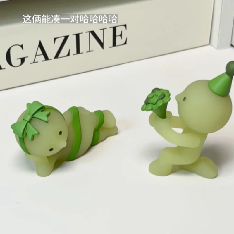 Sonny Angel Smiski Birthday Series Mystery Blind Box Kawaii Figure Cute Glow in The Dark Green Dolls Desktop Ornament Gifts Toys view 5