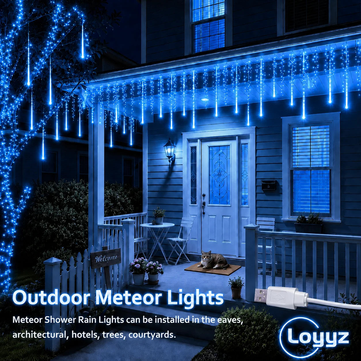 Meteor Shower Lights 2PCS USB 8-Tube Falling Rain Lights 6 Colors for Tree Garden Patio Party Christmas Decor