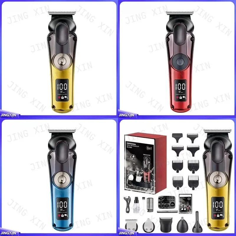 custom for Professional USB Rechargeable 6 in 1 Barber Hair Trimmer Adjustable Cut LED Display Stainless Steel for Outdoor