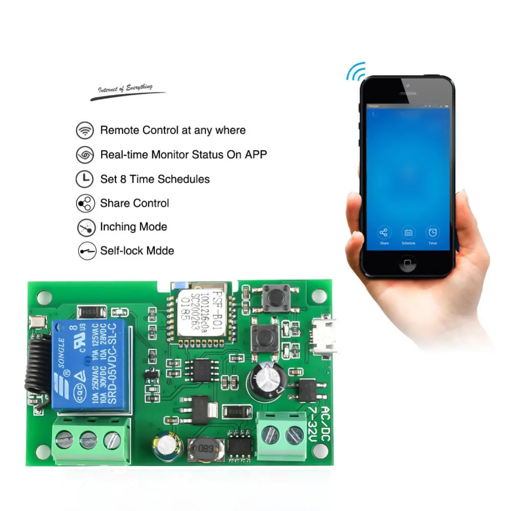 Smart Switch 5V/7-32V Smart Relay Module Inching & Self-Lock Module For ALEXA For EWELINK Voice Control Intelligent Switch