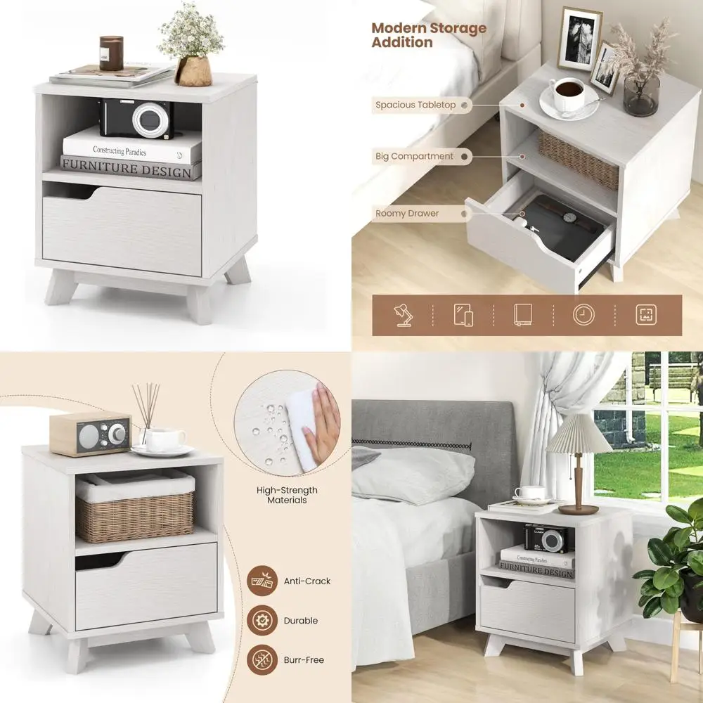 

contemporary drawer nightstand, open shelf sofa side table, compact end table, bedroom study side table