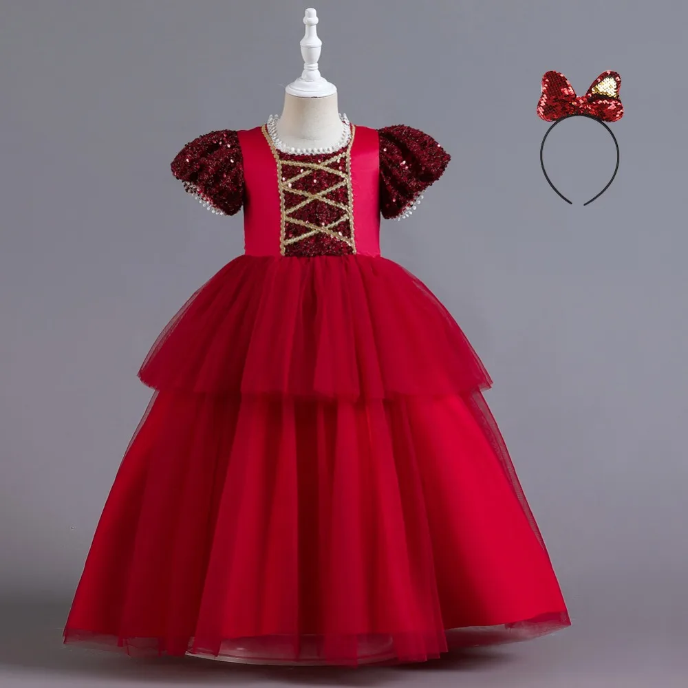 Big Girls Princess Dress Tulle Tutu Long Gown Elegant Formal Outfit With Headband For Kids for120-170cm