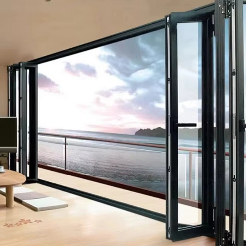 

Modern Design Interior Glass Double Folding Door Outdoor Terrace Double Glass Folding Door