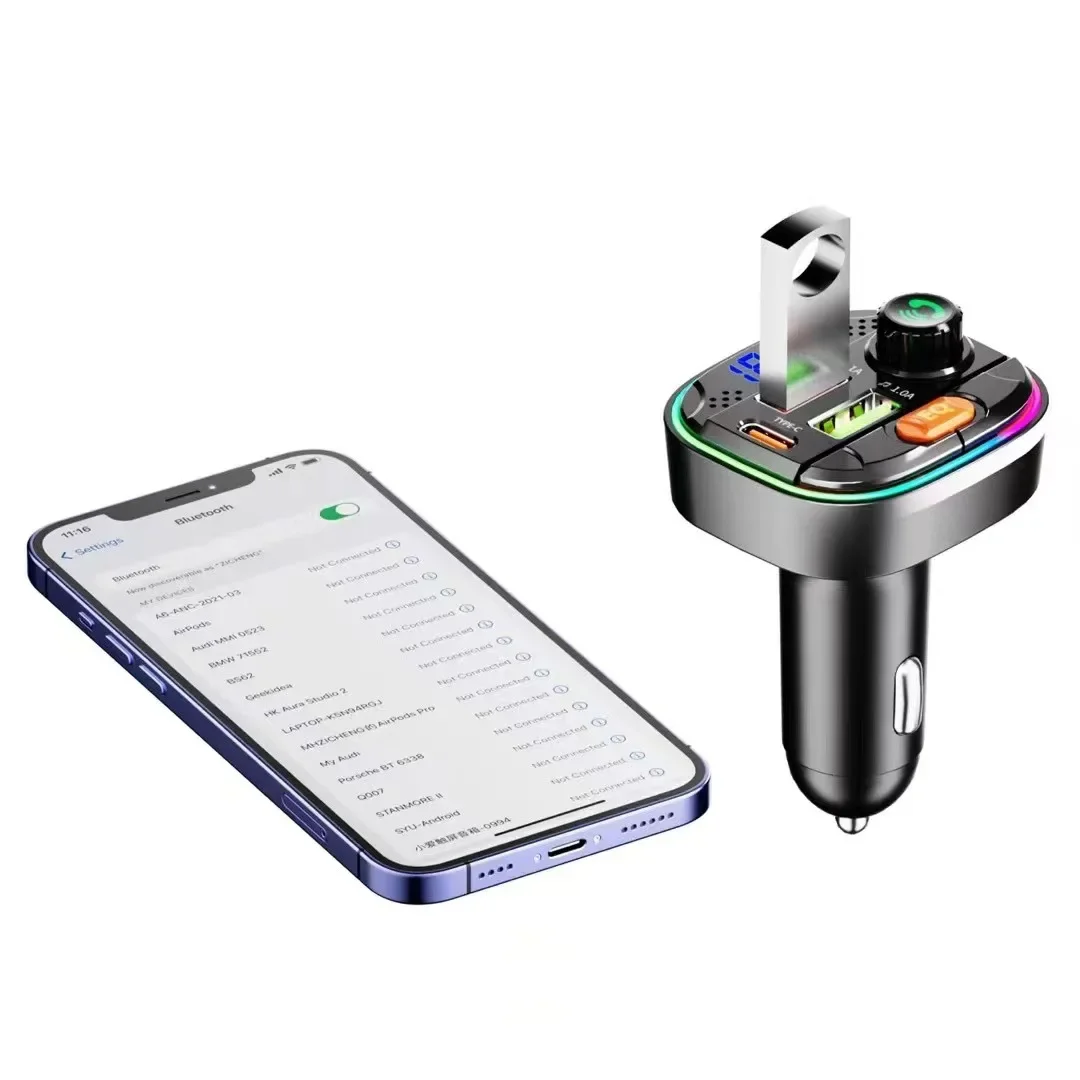 Q29 New Car FM Transmitter Car Bluetooth Handsfree MP3 Player Atmosphere Light PD Quick Charge Dual USB Charge