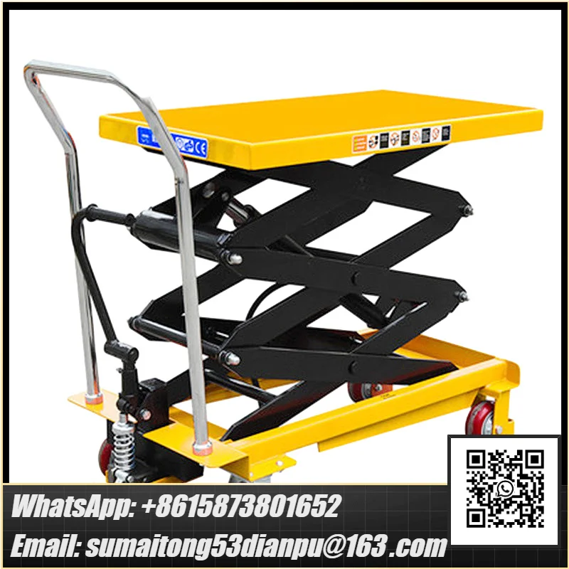 Small Mini Movable Lift Scissor Platform 2m 500kg 1000kg Hydraulic Lift Hand Manual Lift Table