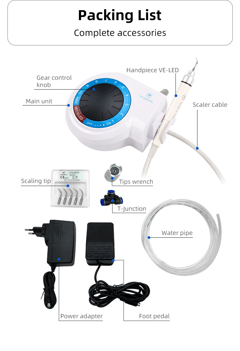 VVDental Ultraschall-Scaler-Maschine mit LED-Licht-Handstück zur Entfernung von Zahnstein und zur Zahnreinigung für Zahnkliniken – Detail 14