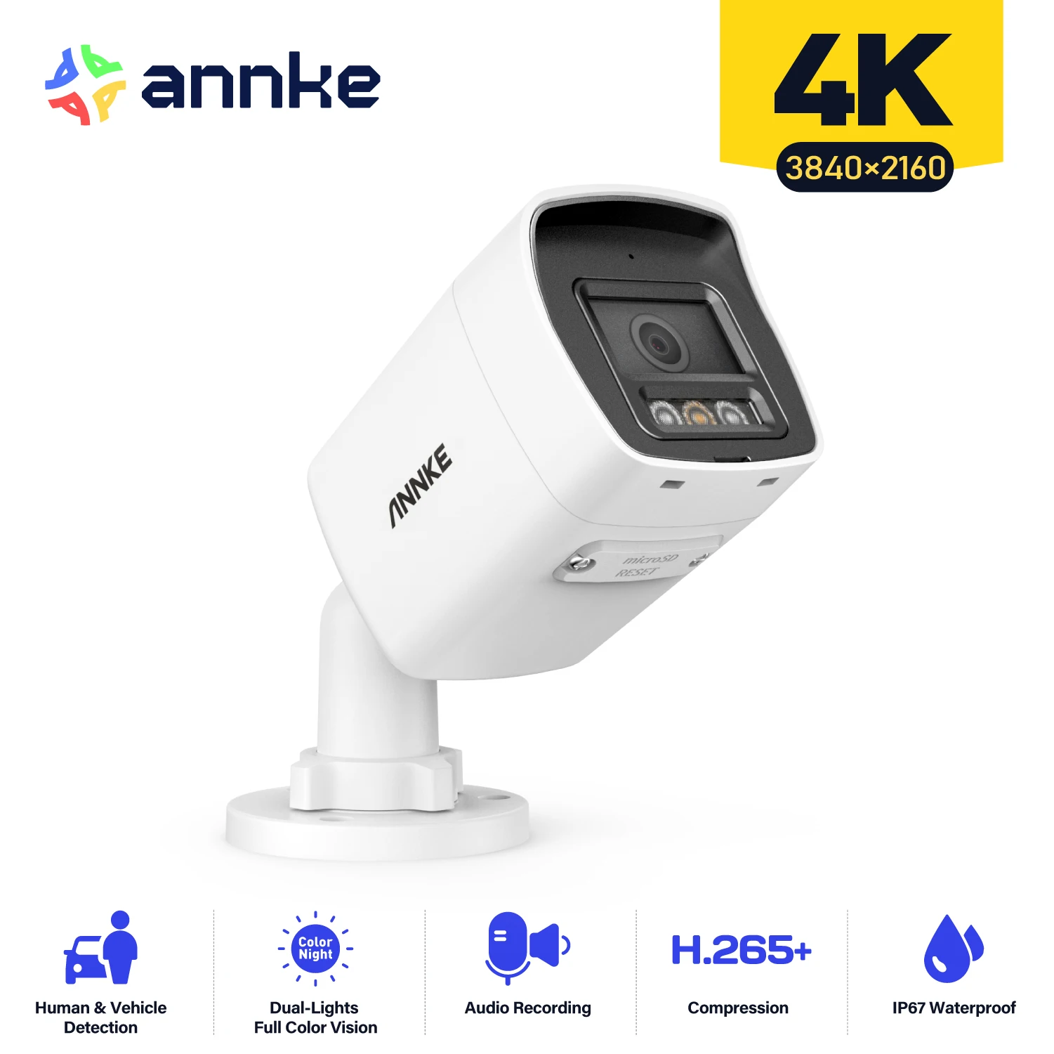 ANNKE 4K Smart Dual Light Bullet Network Camera Built-in mic Outdoor 8MP Smart Home POE IPC Support people vehicle detection