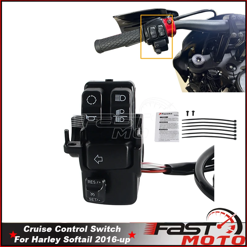 

Motorcycle Handlebar Cruise Control Switch Harness Horn Turn Signal Switch For Harley Softail Slim FLSS Heritage Classic FLSTC