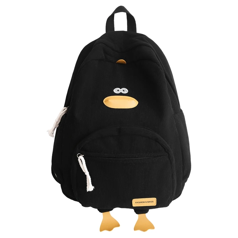 Zaino Cartoon Duck Zaino estetico Kawaii Zaino scolastico multitasche in velluto a coste Zaino da viaggio per ragazze adolescenti Donne