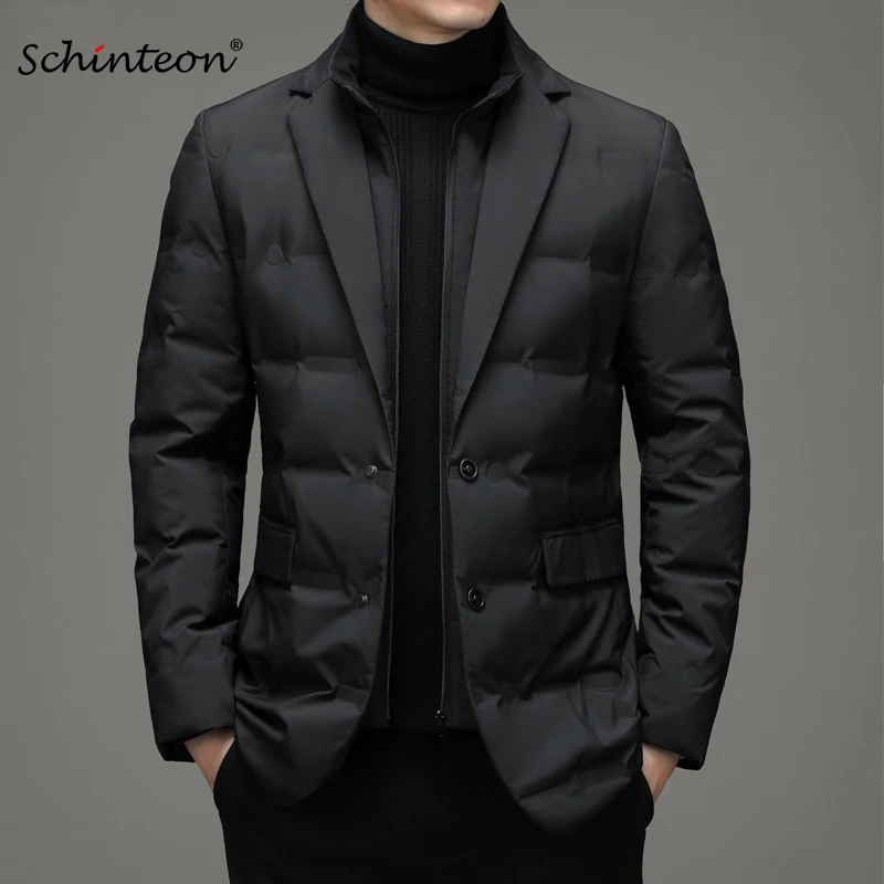 Schinteon Men's 90% White Duck down Blazer Jacket High Quality Autumn Winter Smart Casual Outwear Two Fake Pieces Warm Coat New