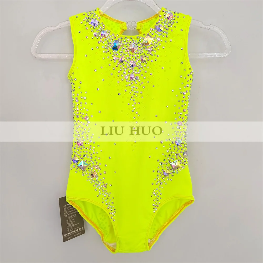 LIUHUO Anpassen Frauen Mädchen Kostüm Leistung Rhythmische Gymnastik Trikots Wettbewerb Eislaufen Kleid Grün Teen Modern