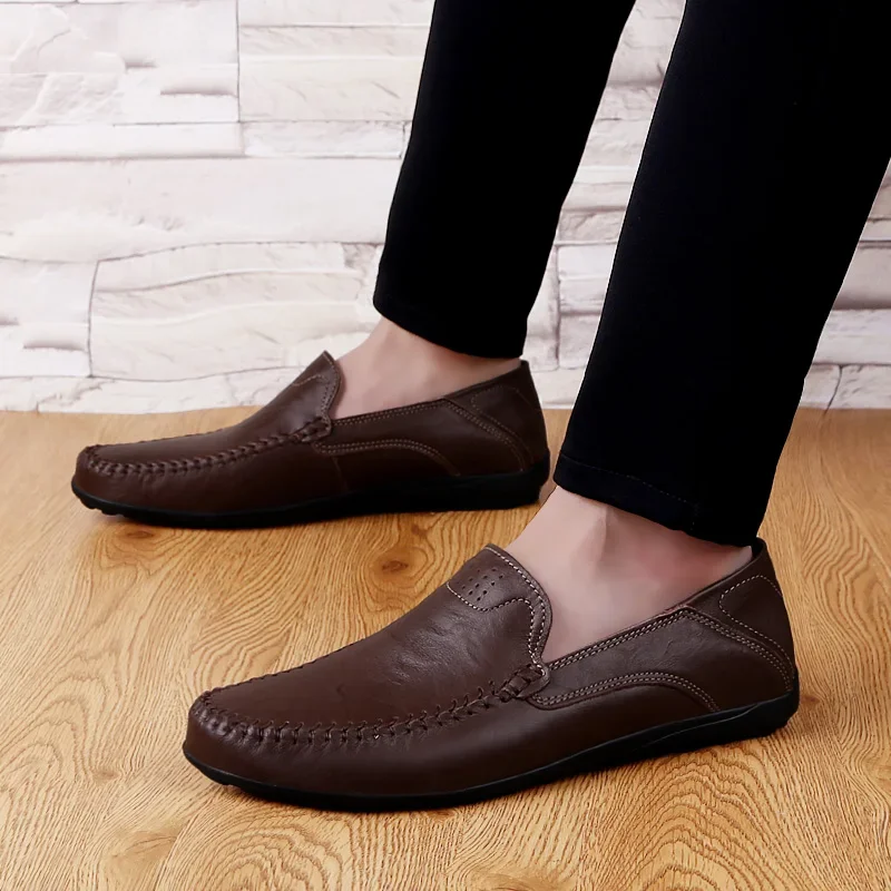 Genuine Leather Men Casual Shoes Designer Luxury Brand Mens Loafers Moccasins Breathable Slip on Male Boat Shoes Plus Size 37-47