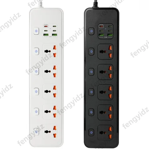 Universal Power Strip Extension Socket with USB Type-c Port QC3.0 PD 20W 2M Safety Singapore  EU  Plug Surge Protector