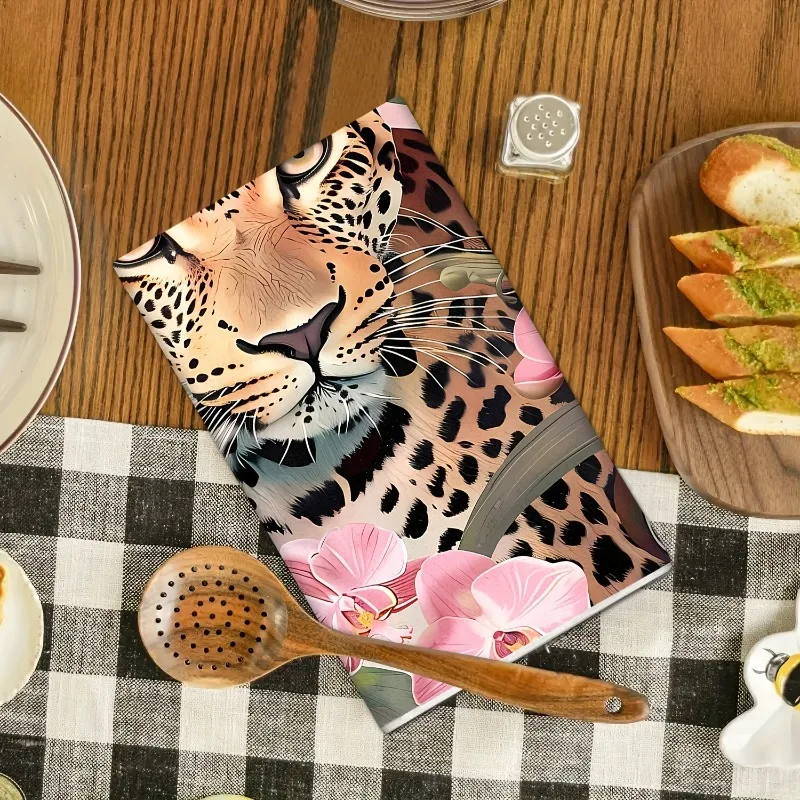 2 Pack Coffee Vibrant Leopard And Tropical Flowers Kitchen Towels Absorbent Quick-Dry Polyester Dish Cloths For Cooking, Baking,