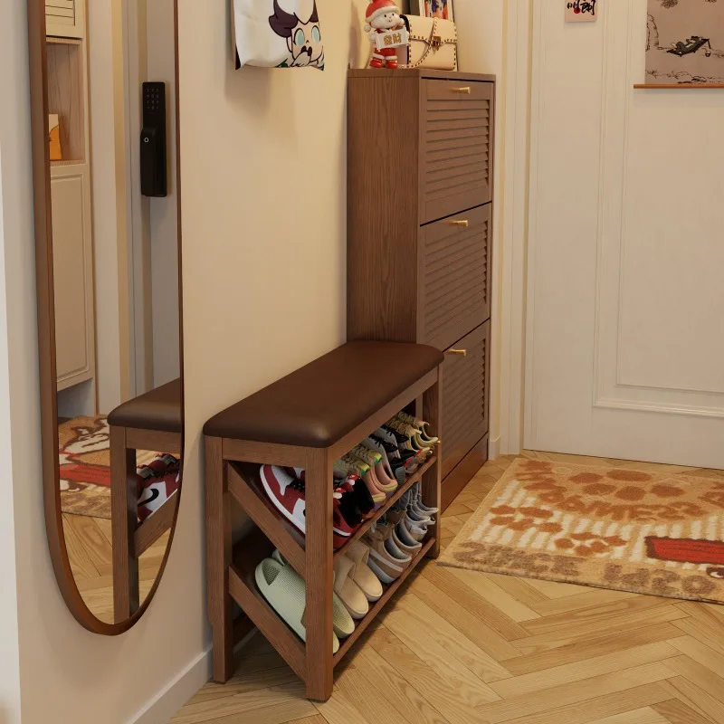 

Solid wood shoe change stool is very narrow, the entrance of the household door shoe cabinet seat stool is integrated