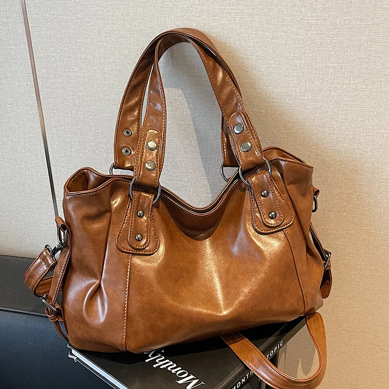 

Винтажная брендовая вместительная сумка-тоут из мягкой искусственной кожи, высококачественная классическая сумка через плечо большой вместимости для поездок на работу, модная сумка через плечо