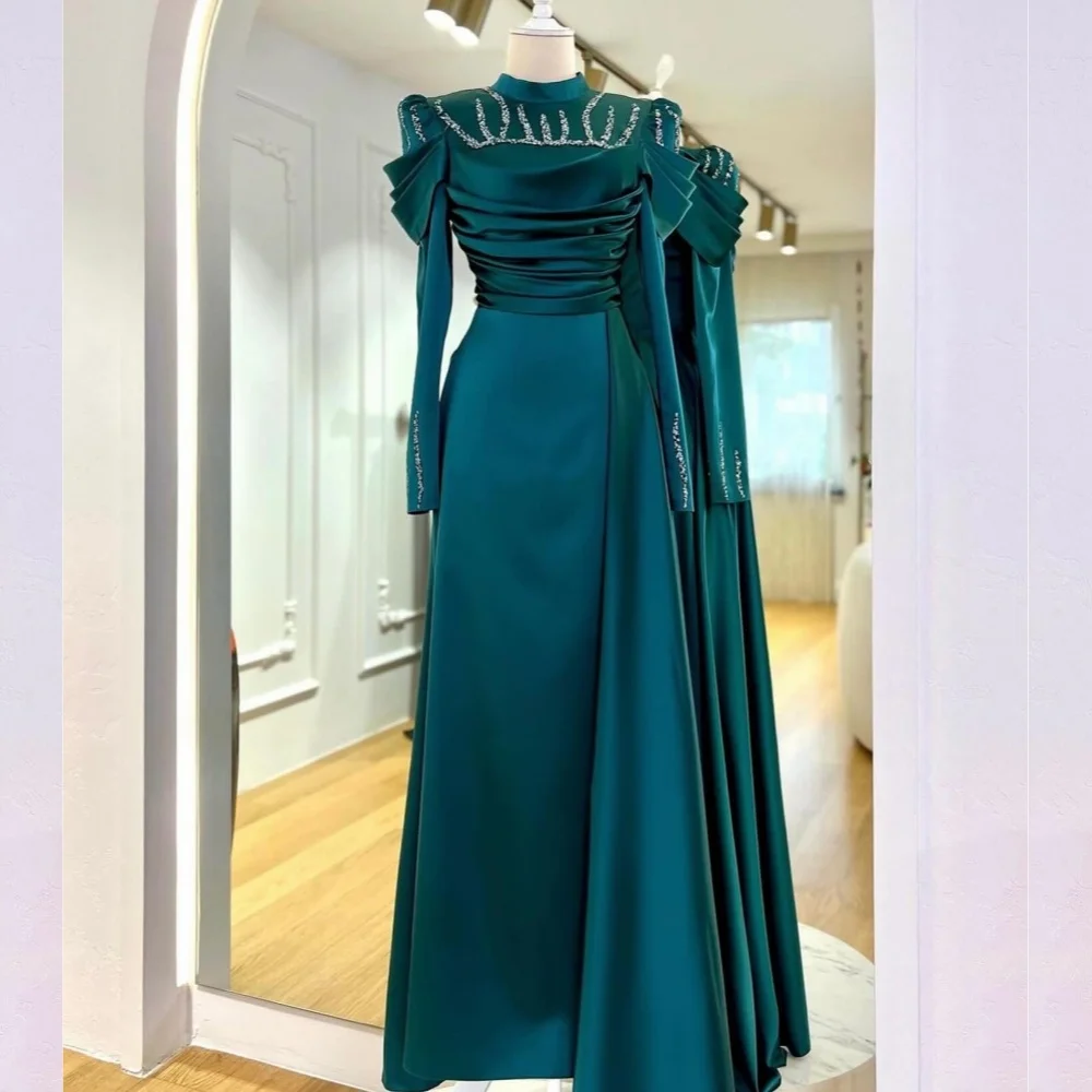 

Customized es Beading Sequined Draped Party A-line High Collar Bespoke Occasion Gown Long Dresses