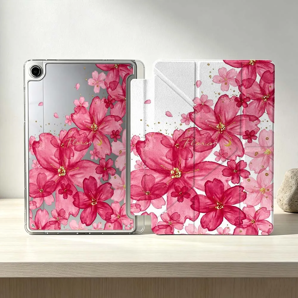 Pink Floral Pattern Soft For Samsung Galaxy Tab S10 S9 S8 S7 S6 A11 A10 A9 FE Plus Lite Foldable 3Y Tablet Case