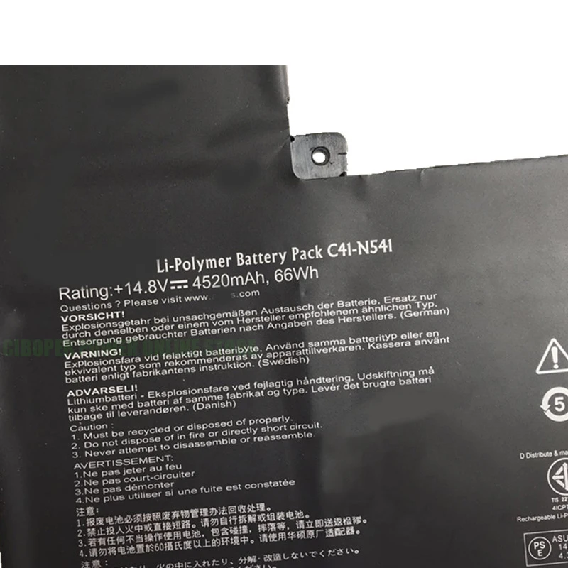 CP Genuine Battery C41-N541 66Wh4520mAh 0B200-00430100 N54PNC3 For Rog N541LA Q501L Q501LA Q501LA-BBI5T03 Q501LA-BBI5T03 BSI5T19