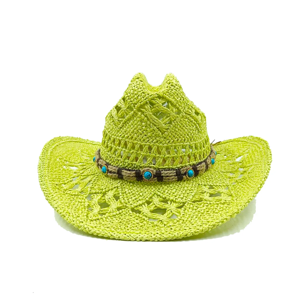 Sombrero de paja de mezclilla cóncavo doble colorido para hombres y mujeres, sombrero de vaquero, sombrilla al aire libre, tejido hueco, verano,