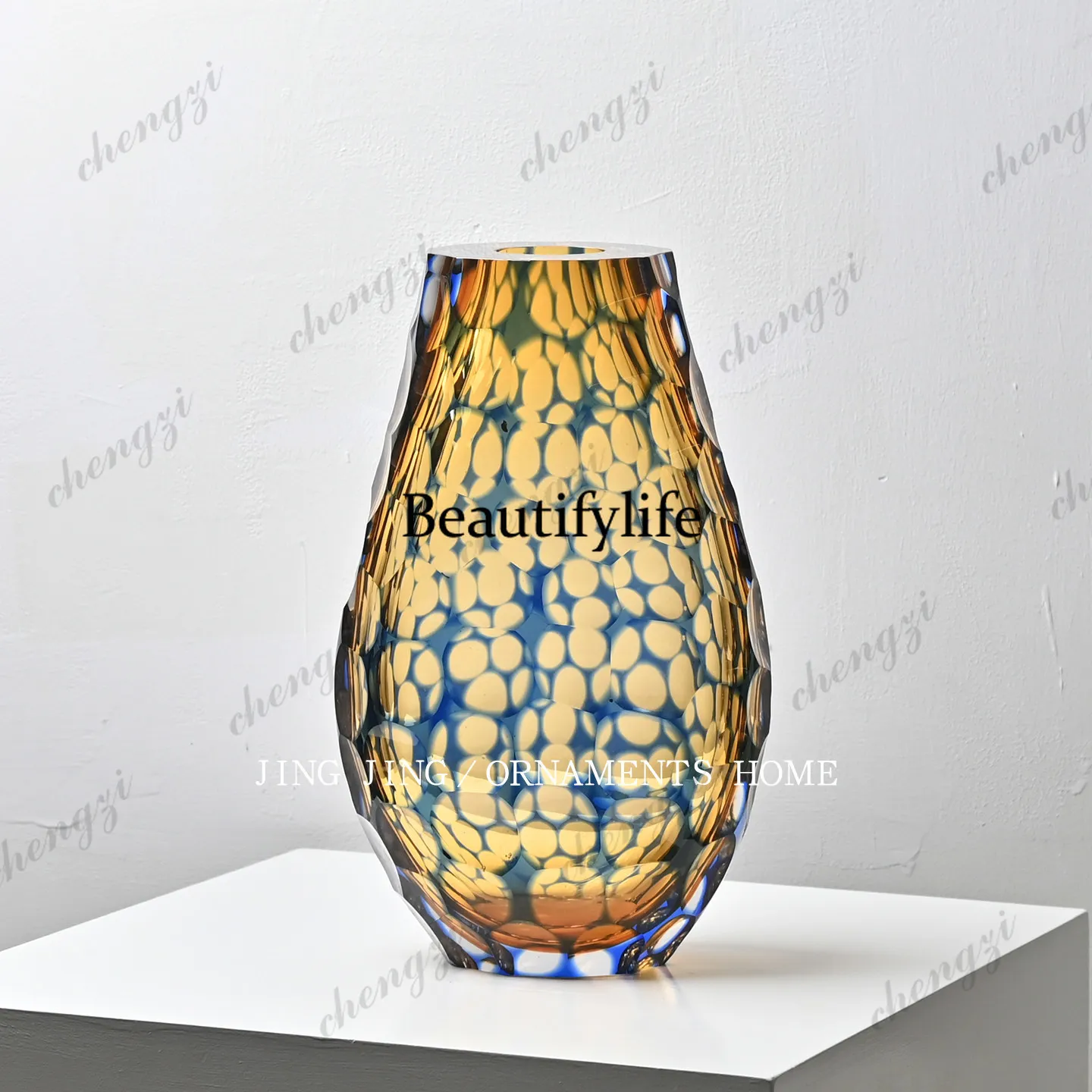 Advanced Art Amber Gold Handmade Crystal Glazed Vase Living Room Coffee Table Decorative Vase