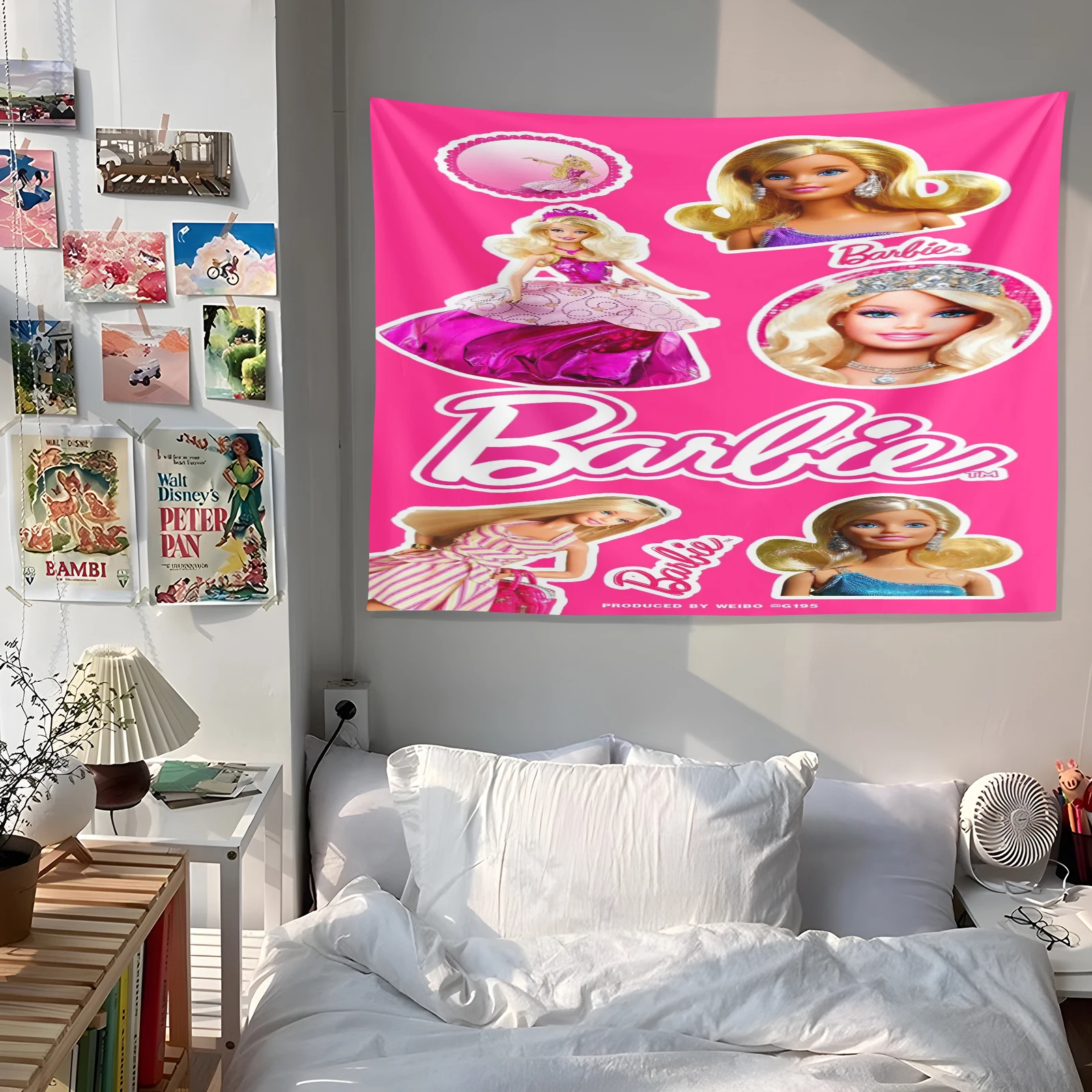 

MINISO Healing i American Retro Cartoon Background Wall Cloth Pink Girl Barbie Tapestry Netflix Room Makeover Shade Ugly Tapestr